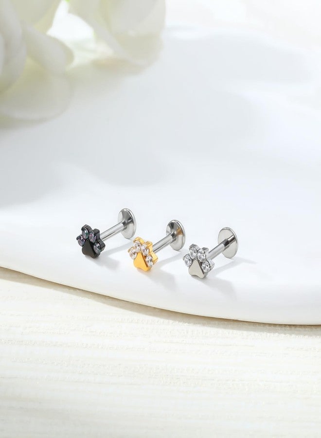 TOMIDES 16G 18G Flat back Earring Stud ASTM F136 Titanium 6mm 8mm Push In Fit Threadless Dainty Cartilage Piercing Jewelry for Women for Tragus Helix Conch Lobe Lip (1 pcs black paw) - Image 4